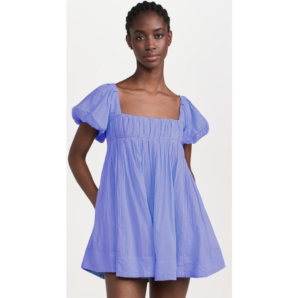 Free People Lavender Puff-Sleeve Mini Dress